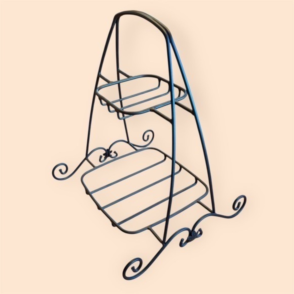 Longaberger Wrought Iron 2 Two Tier Nature's Garland Buffet Server Stand Rack